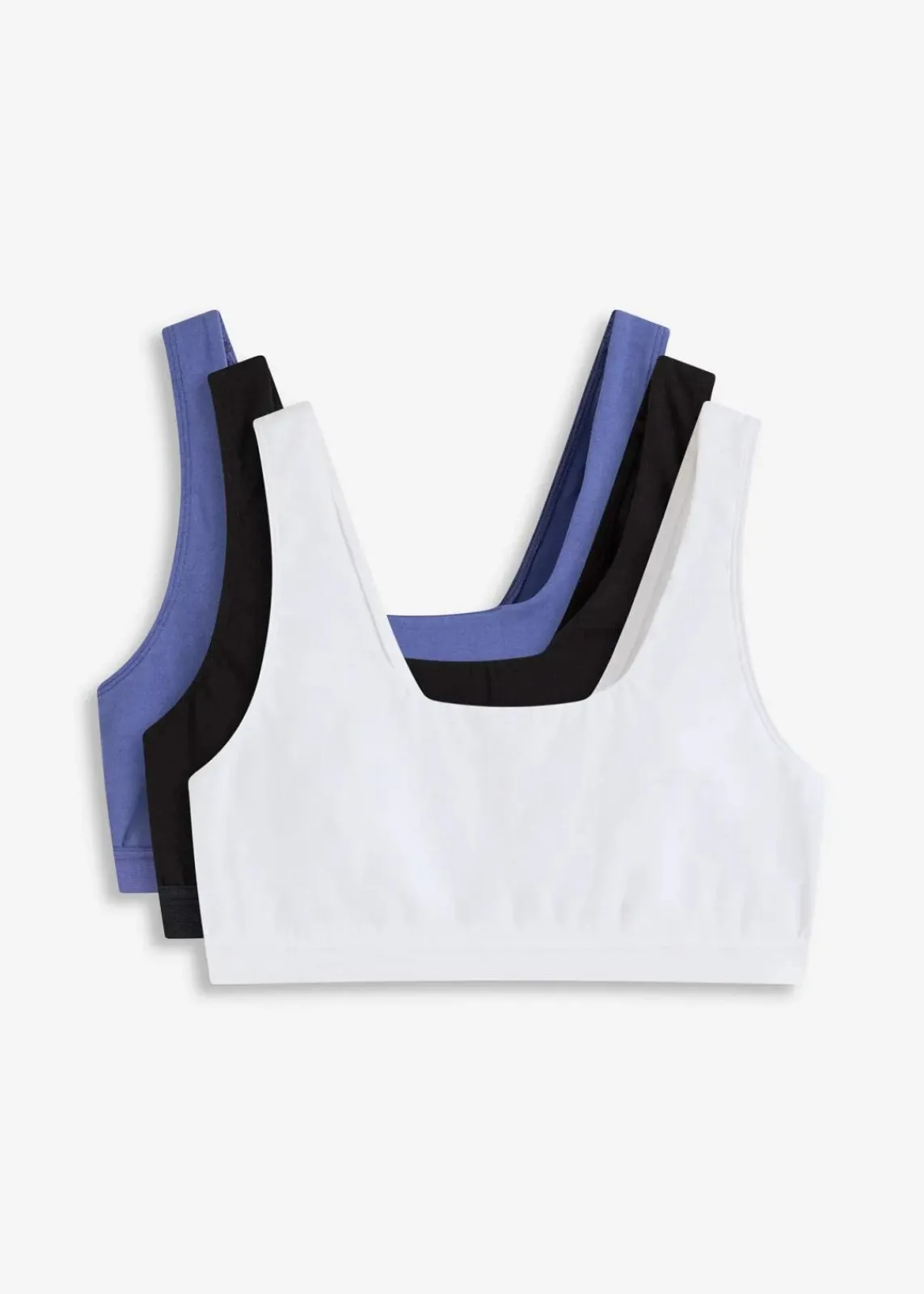 bonprix Sportbekleidung|Nachhaltigere Materialien^Bustier mit Bio-Baumwolle (3er Pack) dunkelpazifik+schwarz+weiß