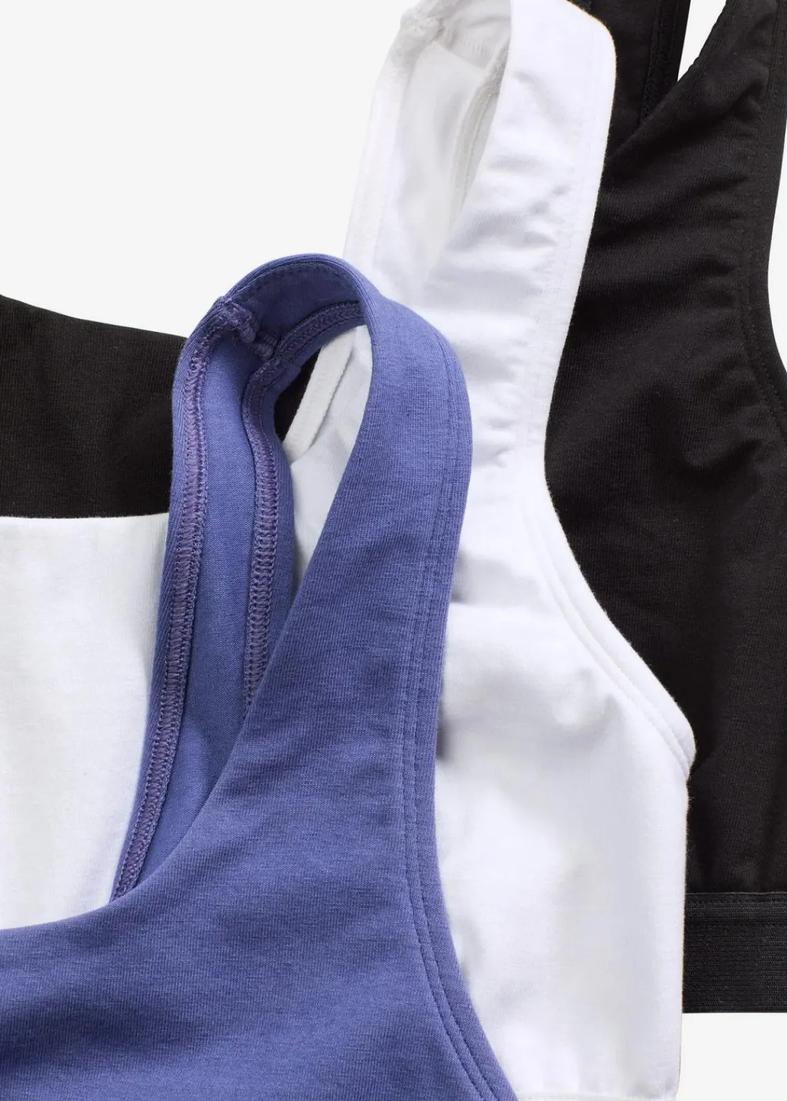 bonprix Sportbekleidung|Nachhaltigere Materialien^Bustier mit Bio-Baumwolle (3er Pack) dunkelpazifik+schwarz+weiß