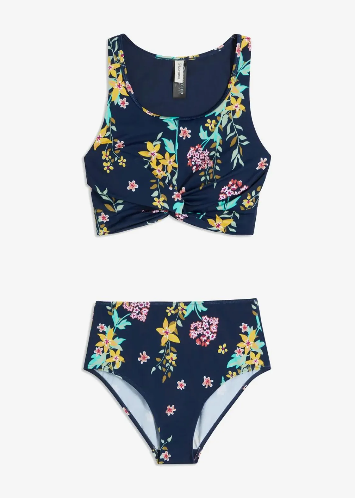 bonprix Nachhaltigere Materialien|Bademode·Bikinis^Bustier-Bikini in Wickeloptik (2-tlg.Set) dunkelblau floral