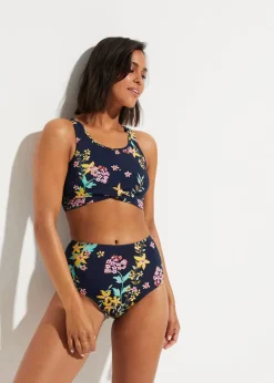 bonprix Nachhaltigere Materialien|Bademode·Bikinis^Bustier-Bikini in Wickeloptik (2-tlg.Set) dunkelblau floral