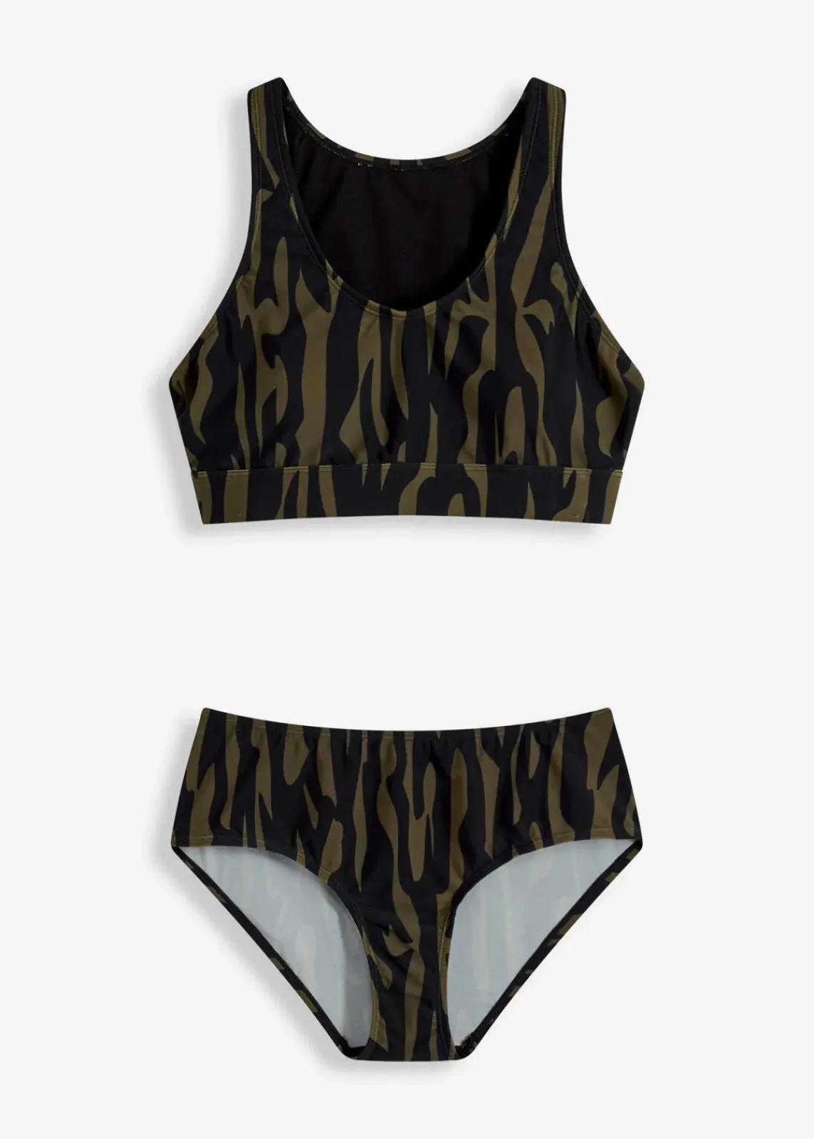 bonprix Nachhaltigere Materialien|Bademode·Bikinis^Bustier-Bikini (2-tlg.Set) dunkeloliv/schwarz graphisch
