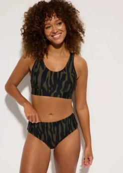 bonprix Nachhaltigere Materialien|Bademode·Bikinis^Bustier-Bikini (2-tlg.Set) dunkeloliv/schwarz graphisch