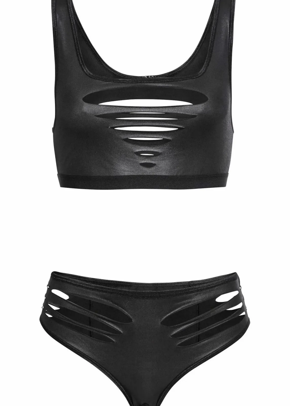 bonprix Wäsche·Erotikwäsche|Erotikwäsche^Bustier+Slip ouvert aus Wetlook (2-tlg.Set) schwarz