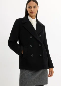 bonprix Bekleidung·Hosen|Nachhaltigere Materialien^Cabanjacke aus Wolle schwarz
