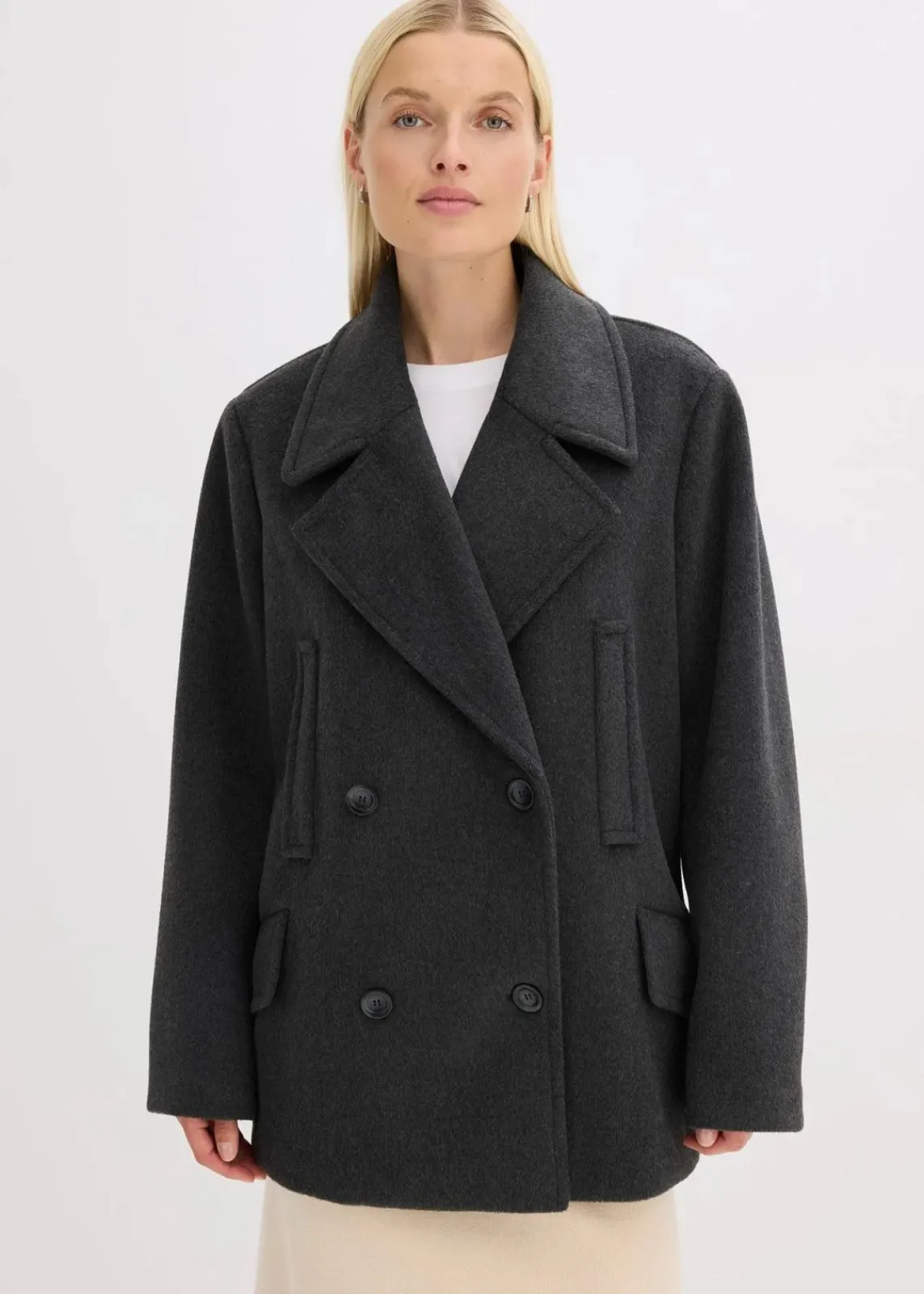 bonprix Jacken & Mäntel|Bekleidung·Hosen^Cabanjacke in Wolloptik schiefergrau meliert