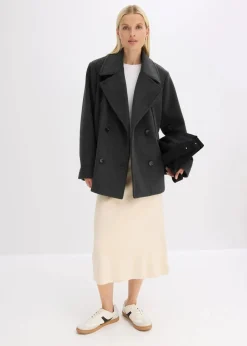 bonprix Jacken & Mäntel|Bekleidung·Hosen^Cabanjacke in Wolloptik schiefergrau meliert