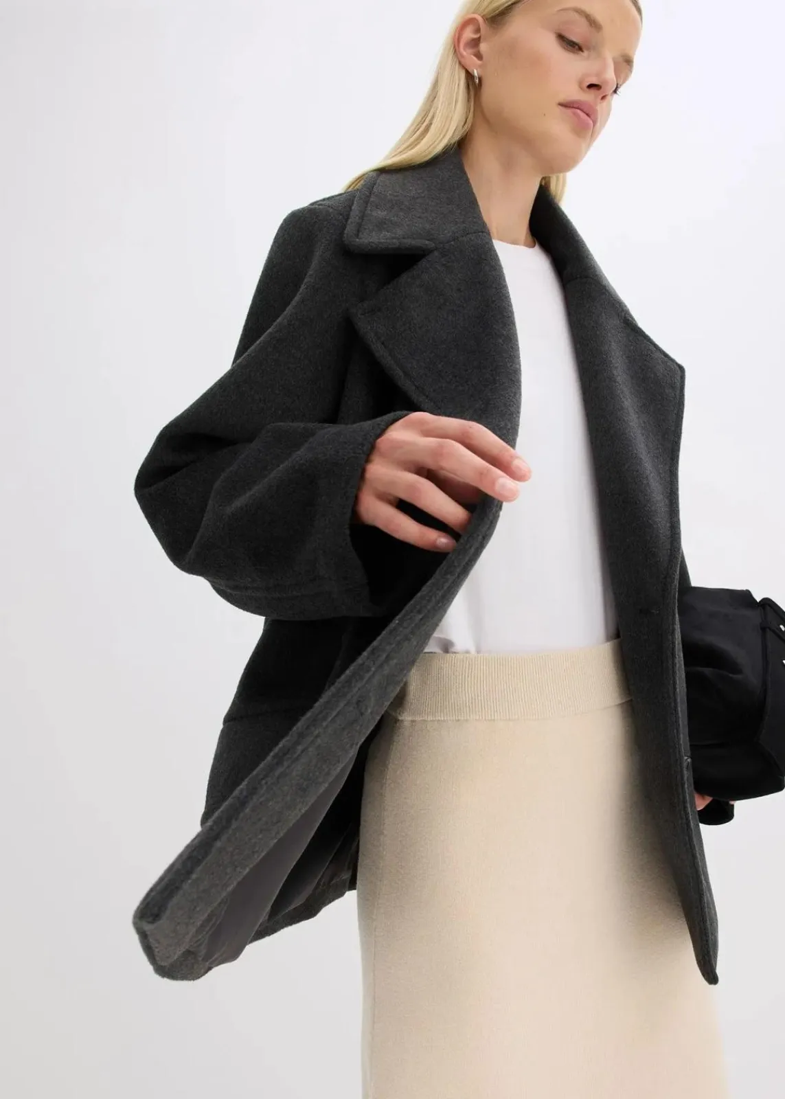bonprix Jacken & Mäntel|Bekleidung·Hosen^Cabanjacke in Wolloptik schiefergrau meliert
