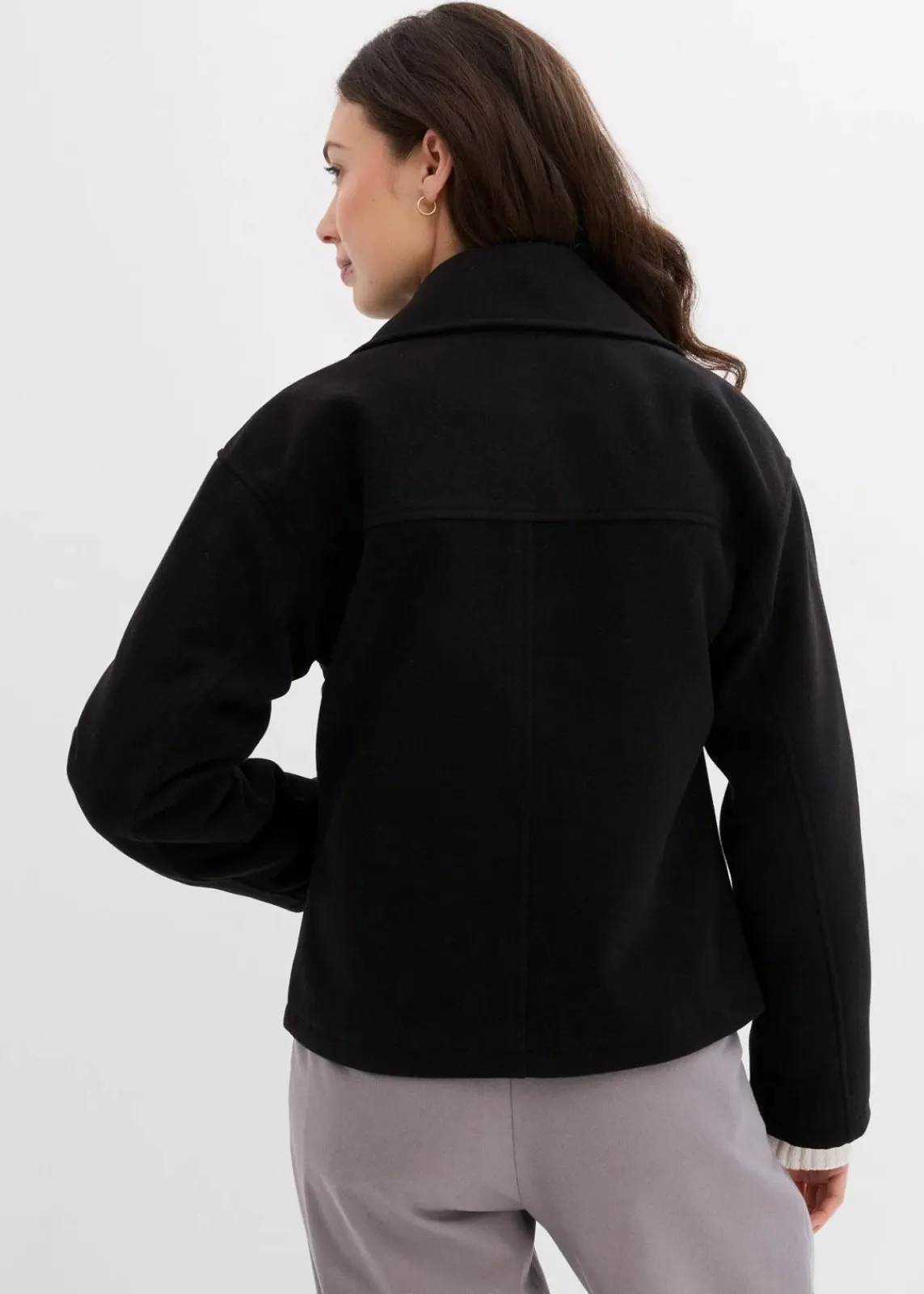 bonprix Jacken & Mäntel|Bekleidung·Hosen^Cabanjacke, Wollimitat schwarz