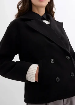 bonprix Jacken & Mäntel|Bekleidung·Hosen^Cabanjacke, Wollimitat schwarz