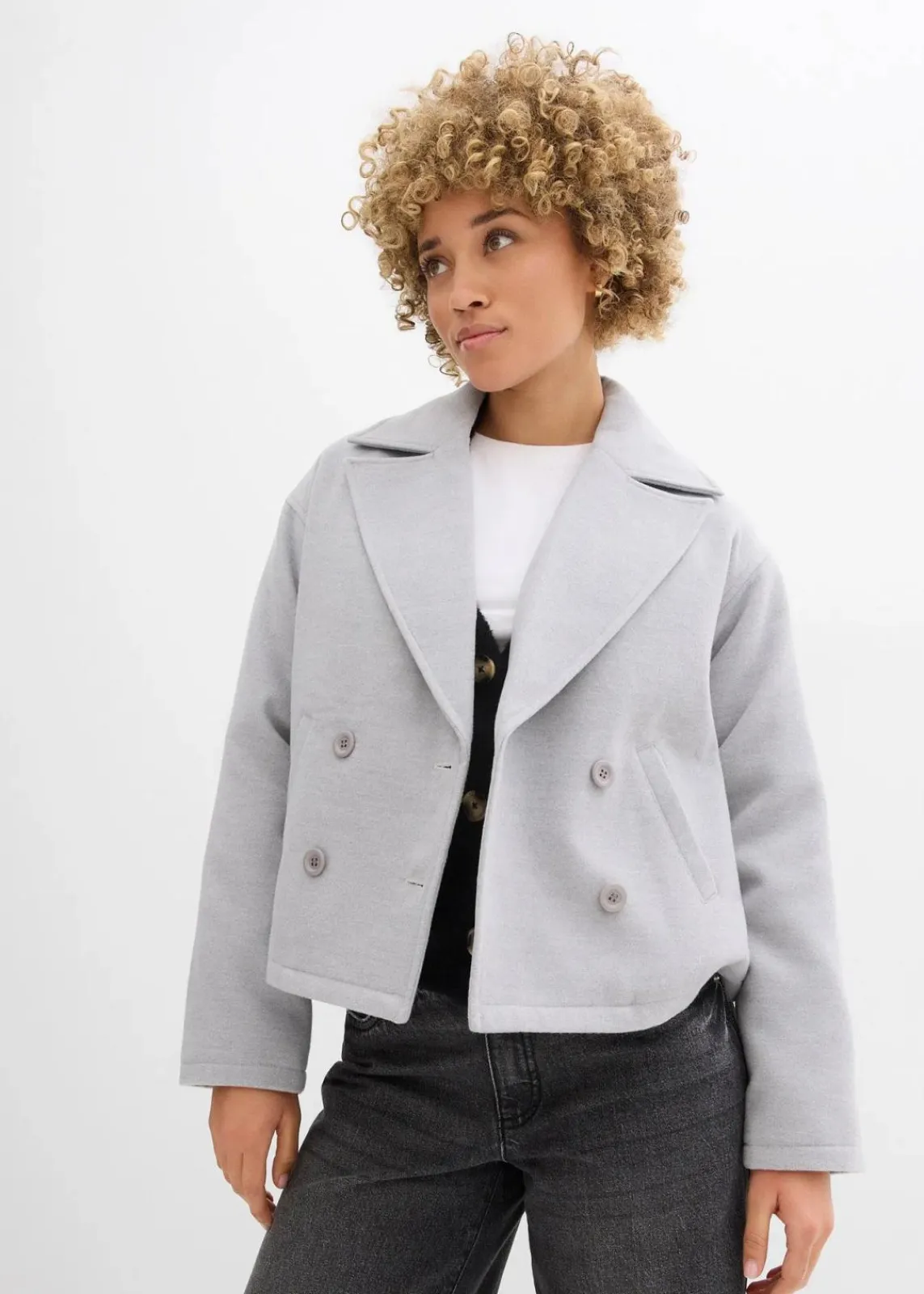 bonprix Bekleidung·Hosen|Jacken & Mäntel^Cabanjacke, Wollimitat hellgrau meliert