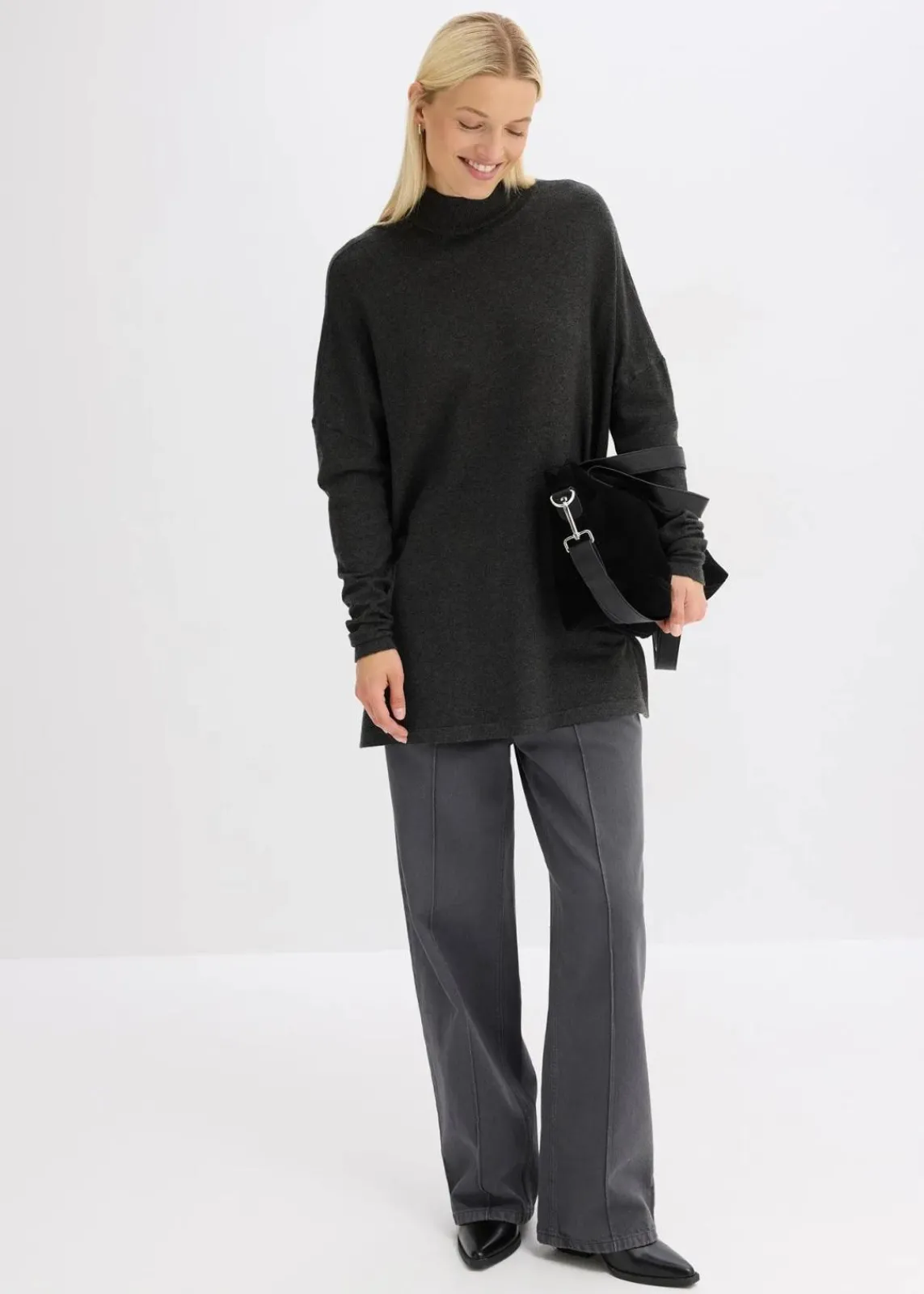 bonprix Pullover & Strickjacken|Strickmode^Cape-Pullover aus aus softem Viskose-Mix anthrazit meliert meliert
