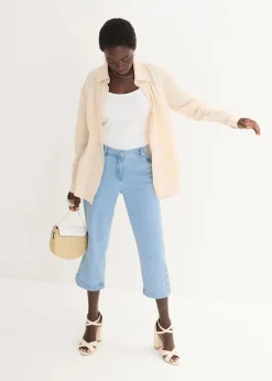 bonprix Jeans|Bekleidung·Shirts & Tops^Capri Jeans Mid Waist blue bleached