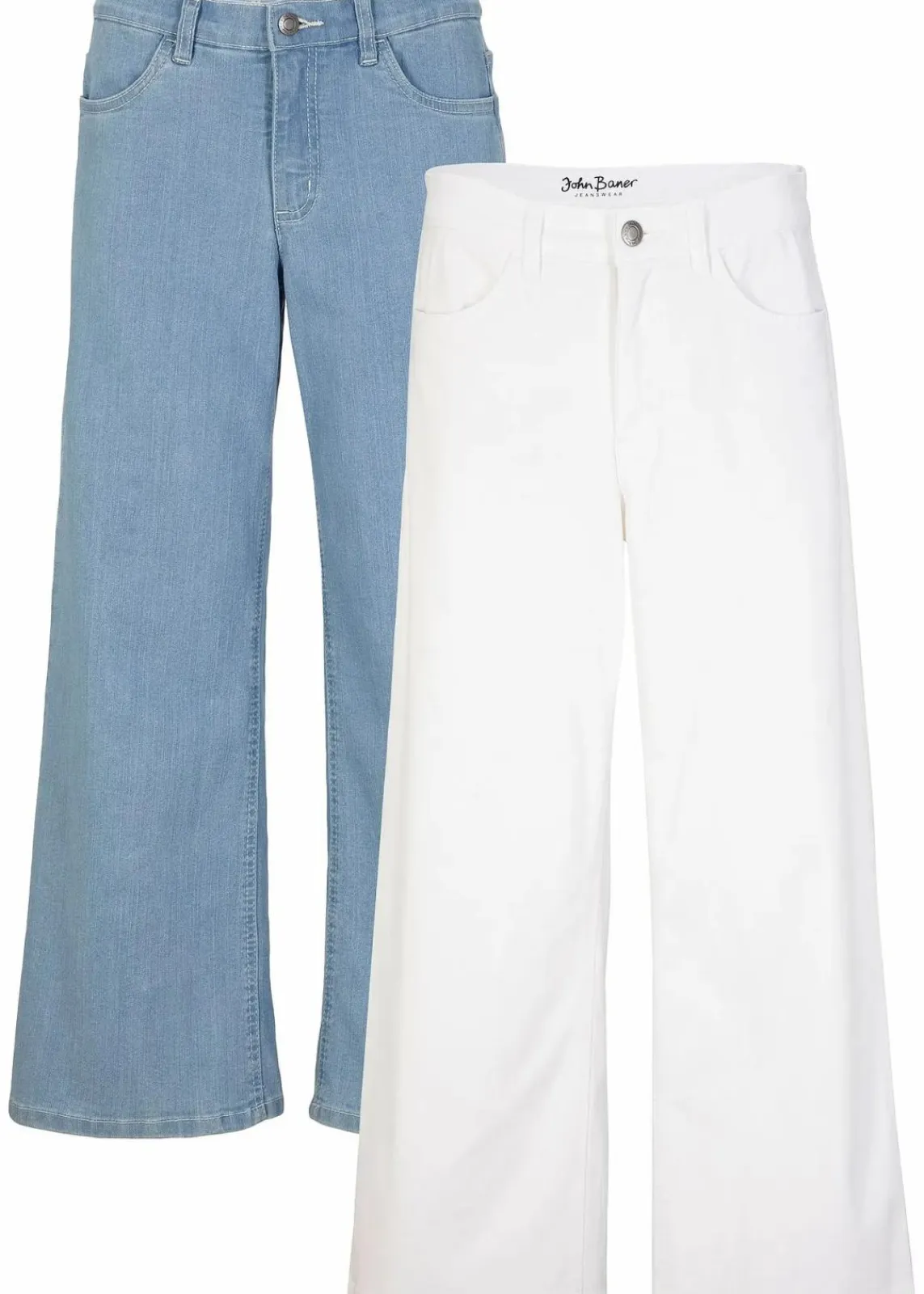 bonprix Bekleidung·Shirts & Tops|Jeans^Capri Jeans Mid Waist, (2er Pack) eisblau denim + weiss