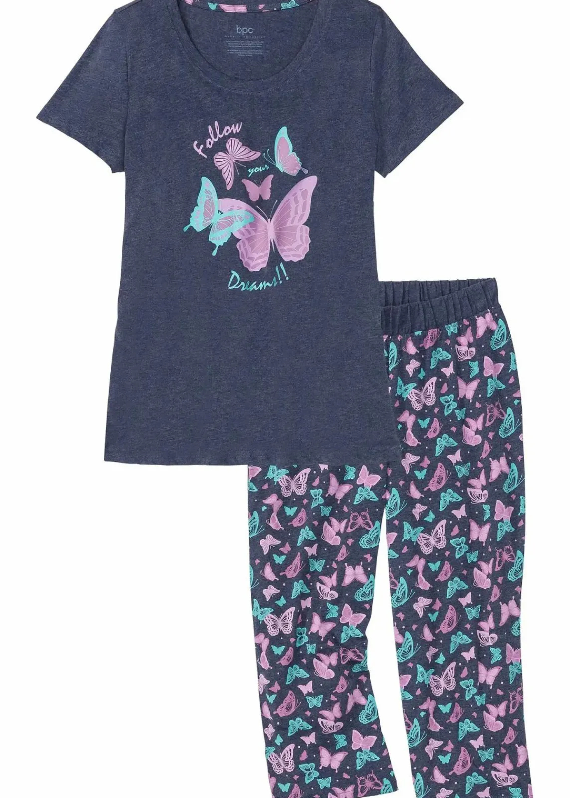 bonprix Wäsche·Nachtwäsche|Nachhaltigere Materialien^Capri Pyjama blau meliert bedruckt