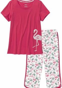 bonprix Nachtwäsche^Capri Pyjama aus reiner Baumwolle granatapfelrot bedruckt