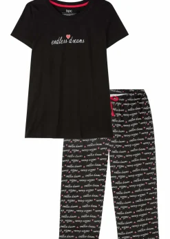 bonprix Wäsche·Nachtwäsche|Nachtwäsche^Capri Pyjama aus reiner Baumwolle schwarz bedruckt