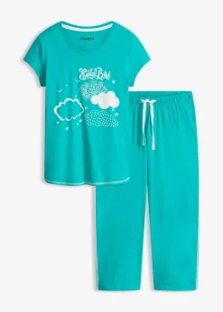 bonprix Wäsche·Nachtwäsche|Nachhaltigere Materialien^Capri Pyjama aus reiner Bio-Baumwolle smaragd/weiß