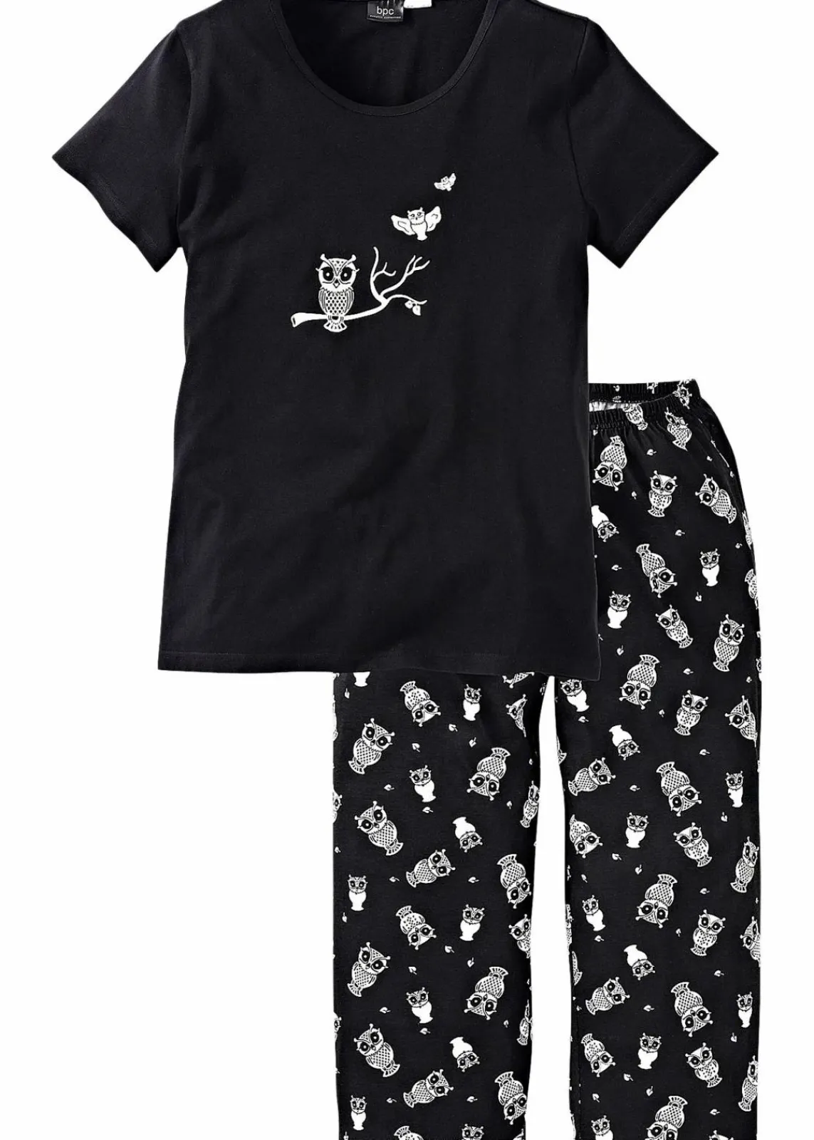 bonprix Nachtwäsche|Wäsche·Nachtwäsche^Capri Pyjama mit kurzen Ärmeln schwarz/weiß