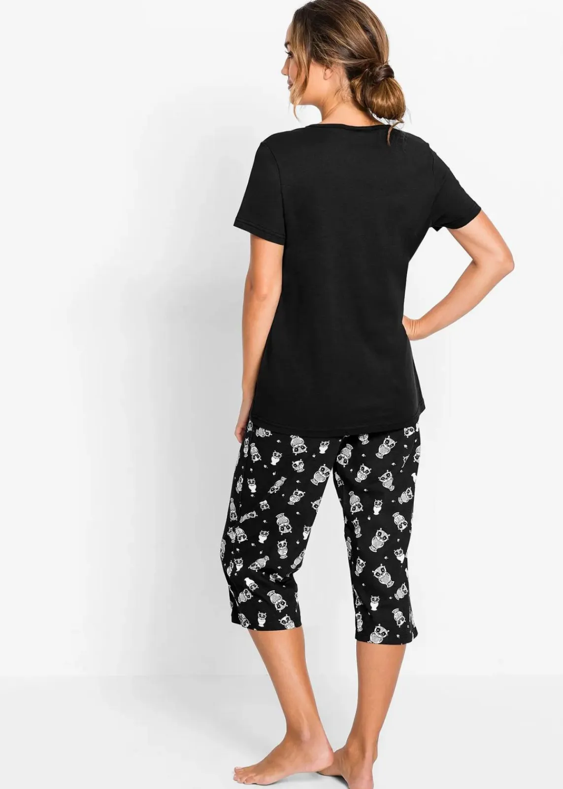 bonprix Nachtwäsche|Wäsche·Nachtwäsche^Capri Pyjama mit kurzen Ärmeln schwarz/weiß