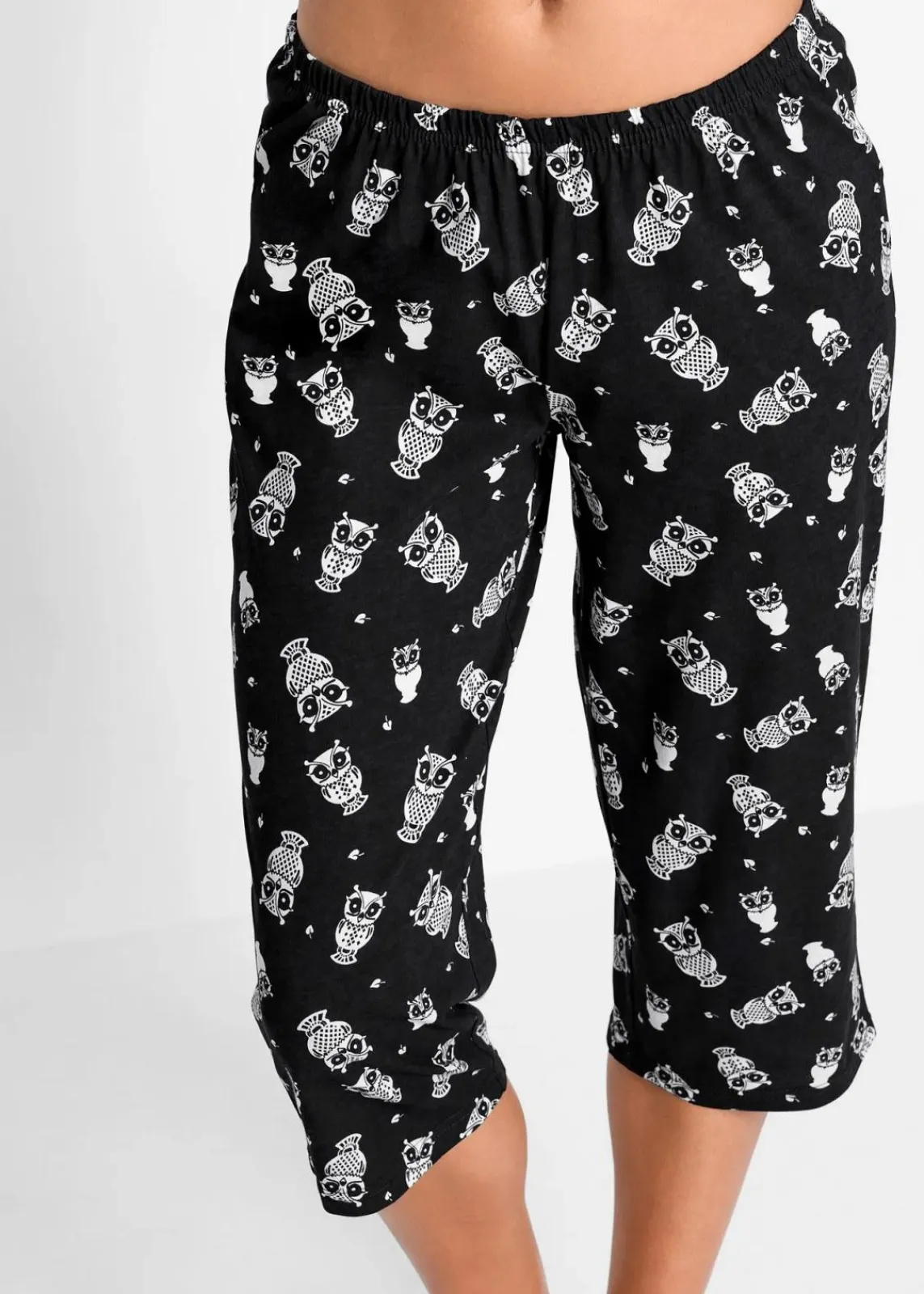bonprix Nachtwäsche|Wäsche·Nachtwäsche^Capri Pyjama mit kurzen Ärmeln schwarz/weiß