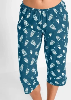 bonprix Nachtwäsche|Wäsche·Nachtwäsche^Capri Pyjama mit kurzen Ärmeln blaupetrol/weiß