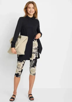 bonprix Hosen^Capri-Hose schwarz/beige floral