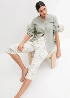 bonprix Bekleidung·Kleider|Hosen^Capri-Hose weiß/oliv bedruckt