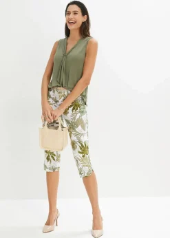 bonprix Bekleidung·Kleider|Hosen^Capri-Hose piniengrün/weiß floral