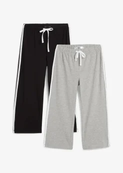 bonprix Basics|Sportbekleidung^Capri-Hose aus Baumwolle mit Stretch (2er Pack) schwarz + hellgrau meliert