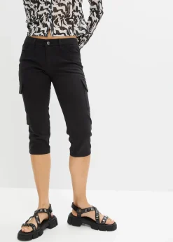 bonprix Hosen^Capri-Hose aus elastischem Baumwoll-Mix schwarz
