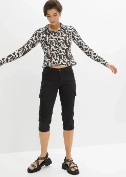 bonprix Hosen^Capri-Hose aus elastischem Baumwoll-Mix schwarz