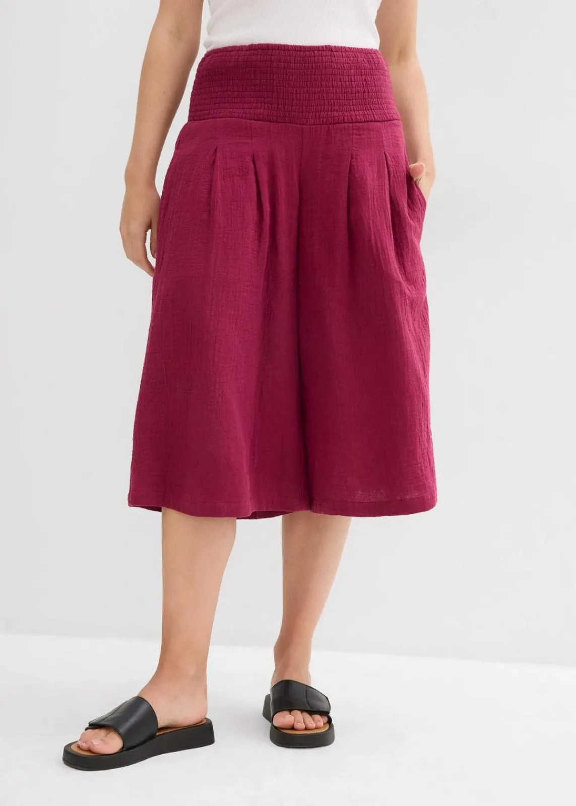 bonprix Hosen|Bekleidung·Kleider^Capri-Hose aus softem Musselin rhododendronrot