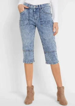 bonprix Bekleidung·Shirts & Tops|Jeans^Capri-Komfort-Stretch-Jeans hellblau used