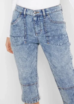 bonprix Bekleidung·Shirts & Tops|Jeans^Capri-Komfort-Stretch-Jeans hellblau used