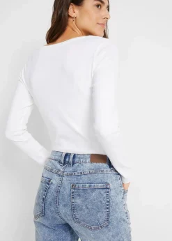 bonprix Bekleidung·Shirts & Tops|Jeans^Capri-Komfort-Stretch-Jeans hellblau used