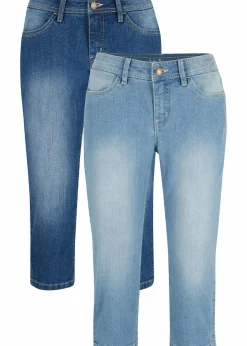bonprix Jeans|Bekleidung·Shirts & Tops^Capri-Komfort-Stretch-Jeans, 2-er Pack blau+hellblau used