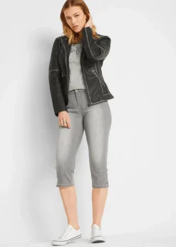 bonprix Bekleidung·Shirts & Tops|Jeans^Capri-Komfort-Stretch-Jeans, 2-er Pack hellgrau+schwarz used