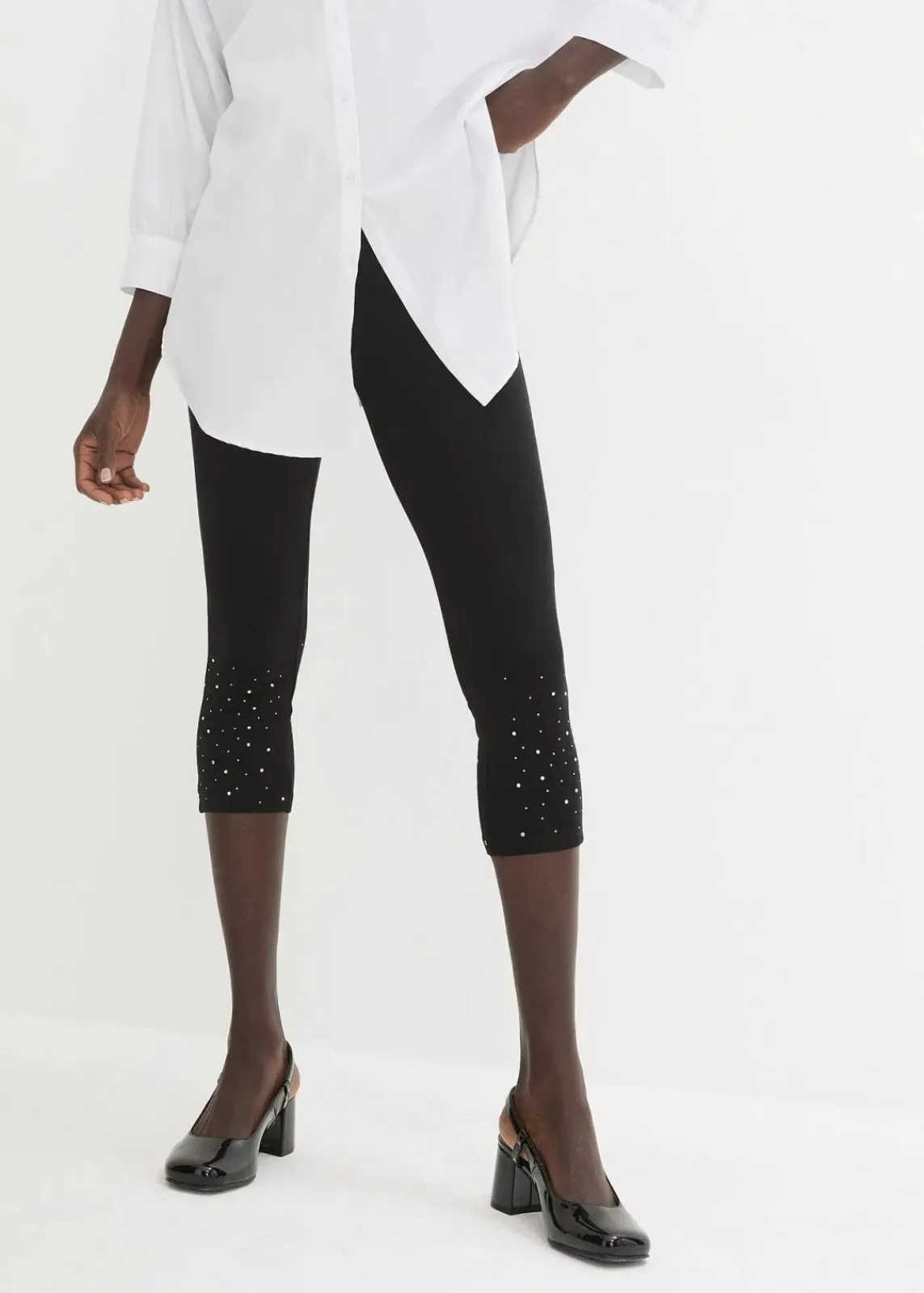 bonprix Hosen^Capri-Leggings aus Baumwoll-mix schwarz/silber