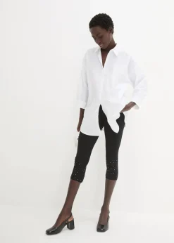 bonprix Hosen^Capri-Leggings aus Baumwoll-mix schwarz/silber