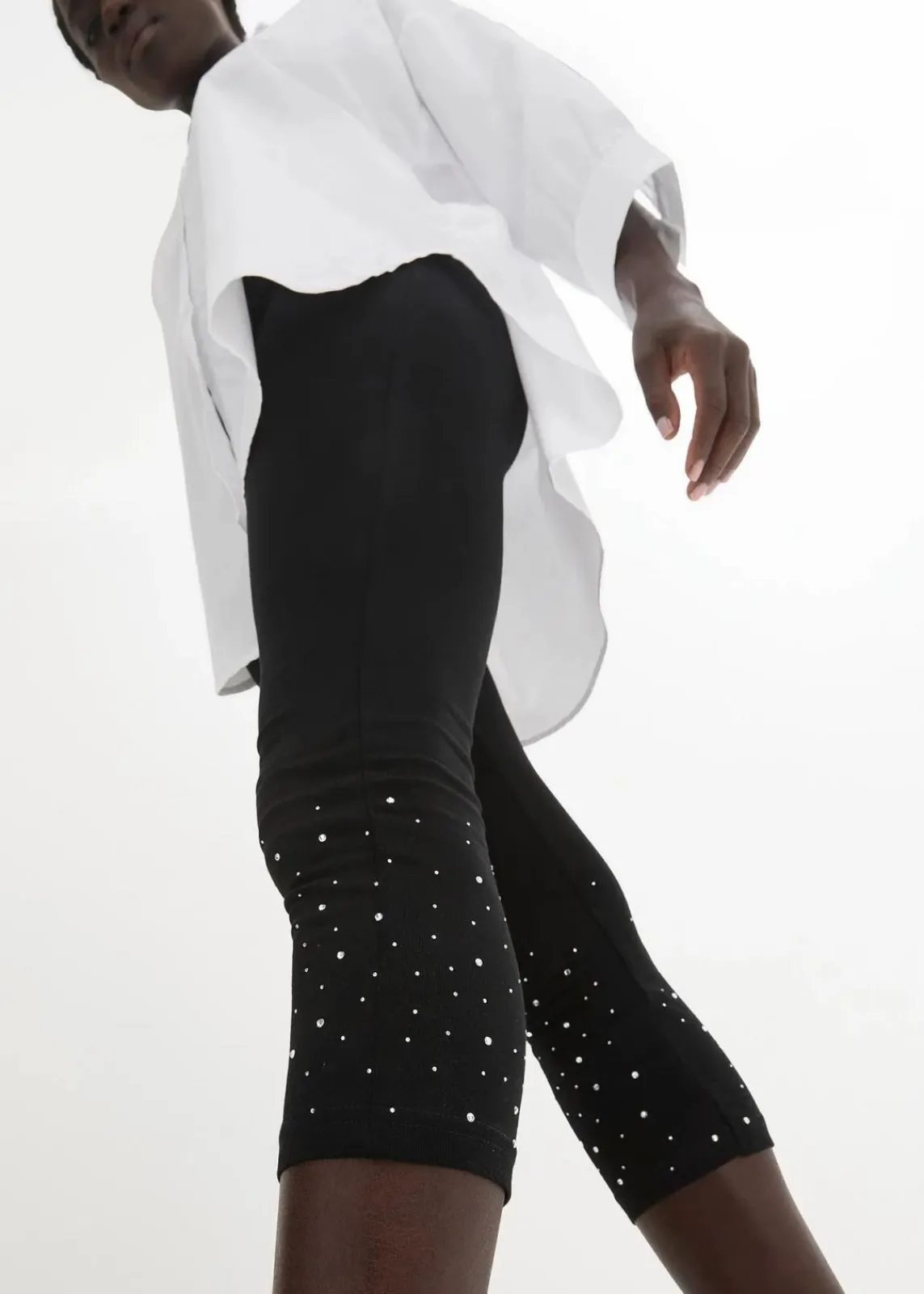 bonprix Hosen^Capri-Leggings aus Baumwoll-mix schwarz/silber