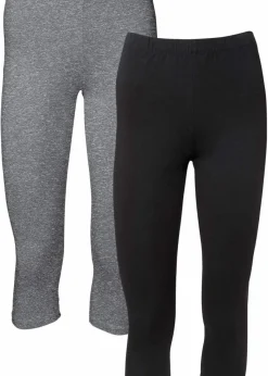 bonprix Basics|Hosen^Capri-Leggings (2er-Pack) grau+schwarz