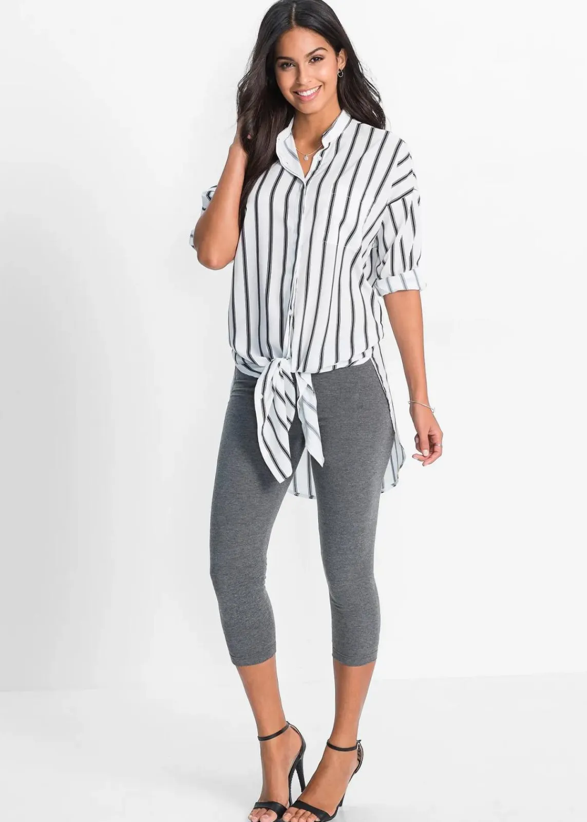 bonprix Basics|Hosen^Capri-Leggings (2er-Pack) grau+schwarz