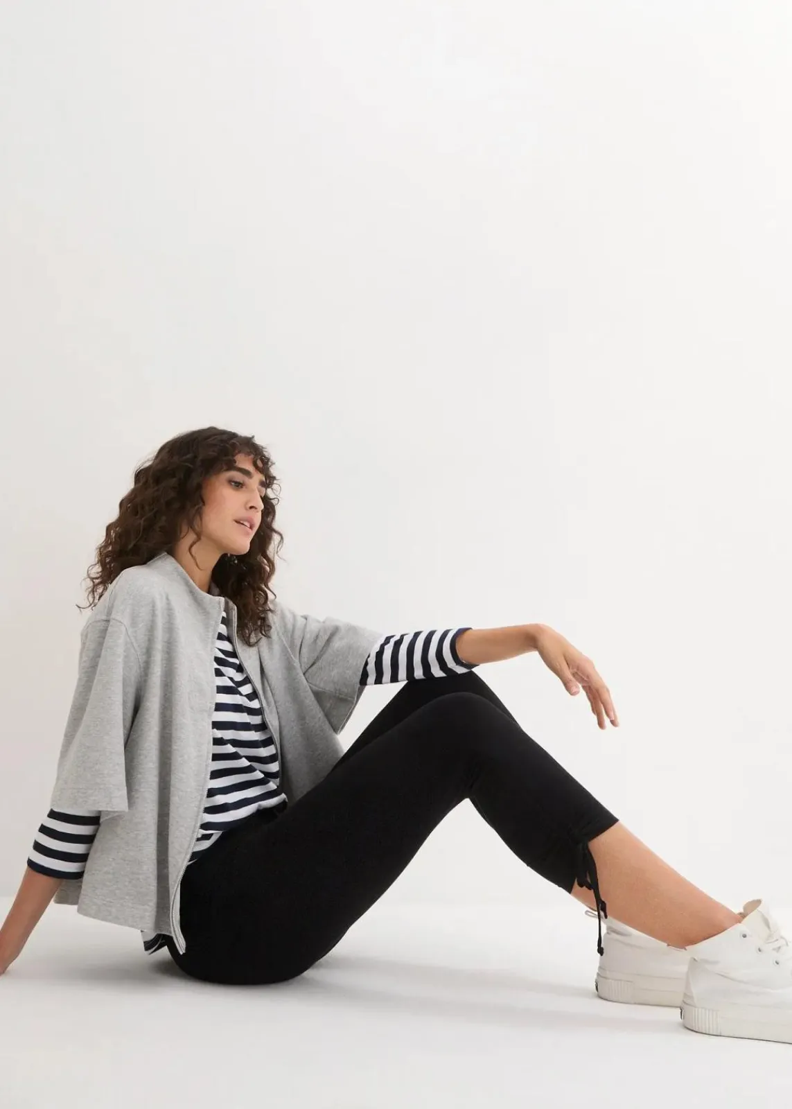 bonprix Hosen|Bekleidung·Kleider^Capri-Leggings mit Raffung (2er Pack) weiß+schwarz