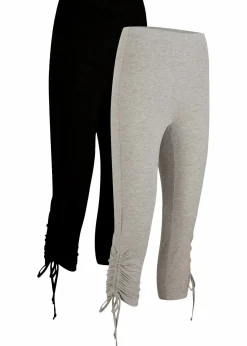 bonprix Hosen|Bekleidung·Kleider^Capri-Leggings mit Raffung (2er Pack) schwarz+hellgrau meliert