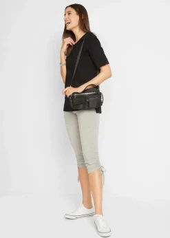 bonprix Hosen|Bekleidung·Kleider^Capri-Leggings mit Raffung (2er Pack) schwarz+hellgrau meliert
