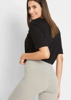 bonprix Hosen|Bekleidung·Kleider^Capri-Leggings mit Raffung (2er Pack) schwarz+hellgrau meliert