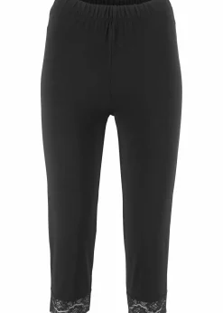 bonprix Hosen^Capri-Leggings mit Spitzendetail schwarz