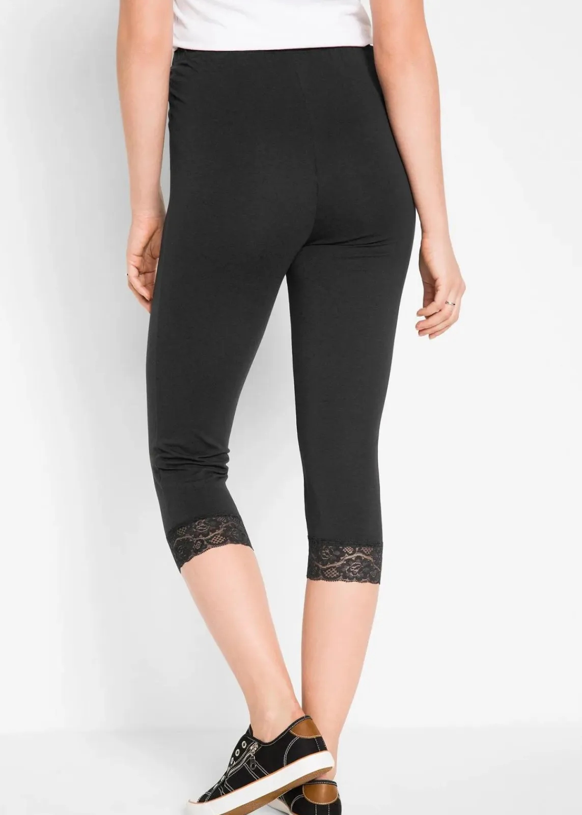 bonprix Hosen^Capri-Leggings mit Spitzendetail schwarz