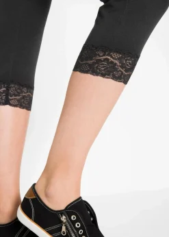 bonprix Hosen^Capri-Leggings mit Spitzendetail schwarz