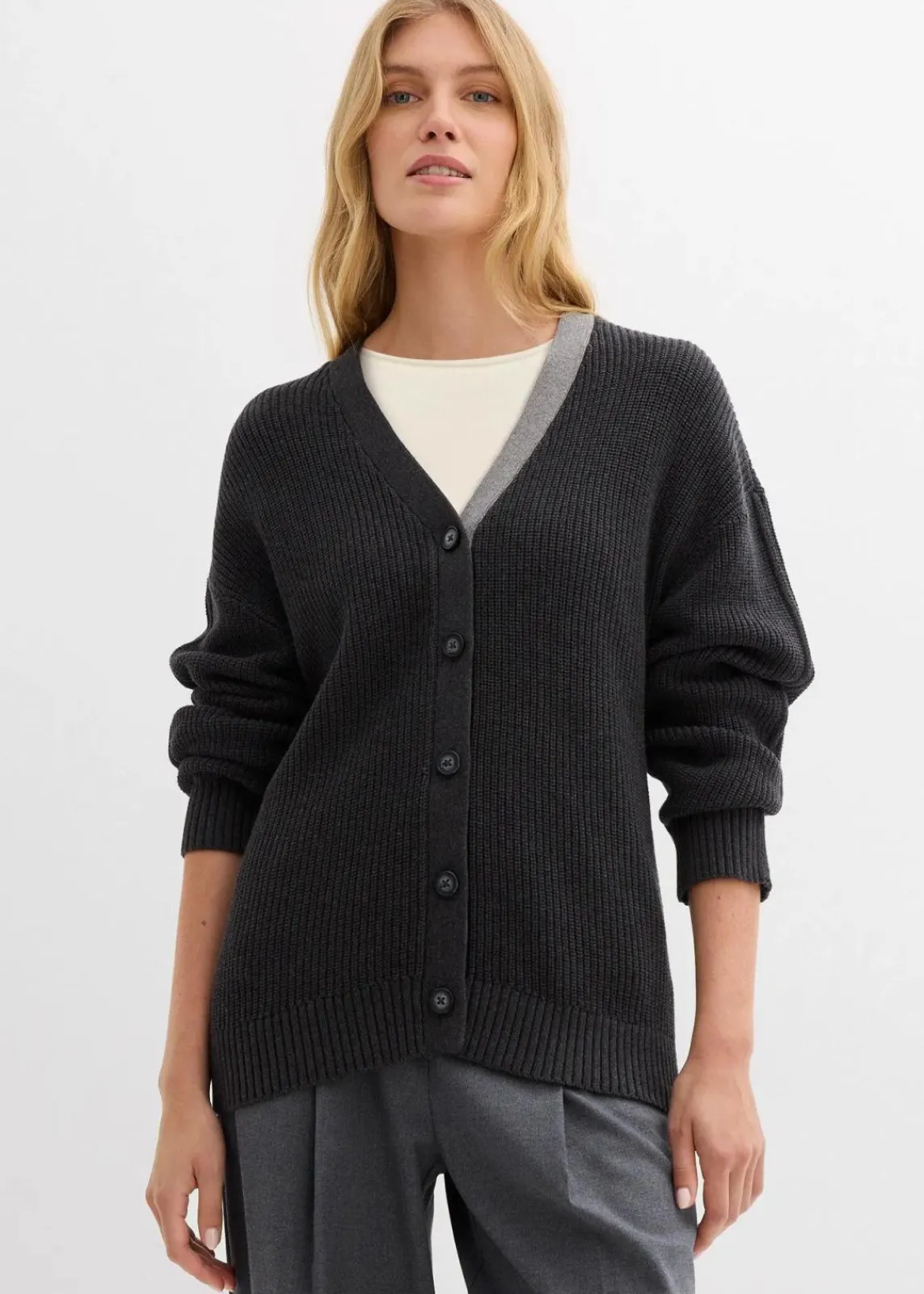 bonprix Bekleidung·Umstandsmode|Bekleidung·Jeans^Cardigan aus reiner Baumwolle anthrazit meliert/grau meliert